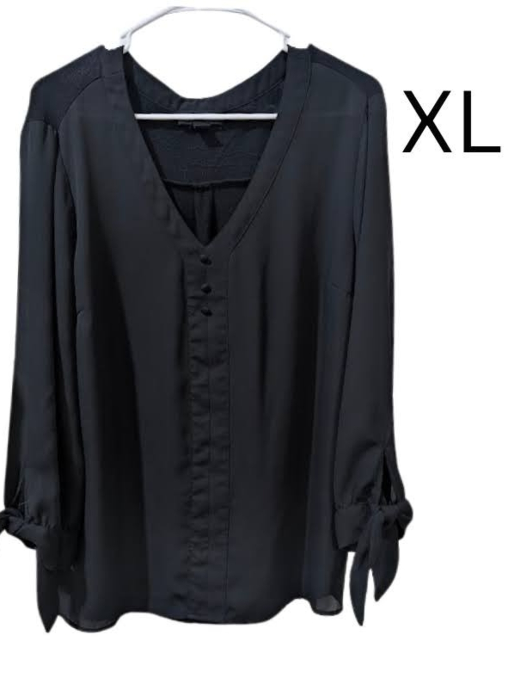 Black V-Neck Long Sleeve Tie-Cuff Blouse